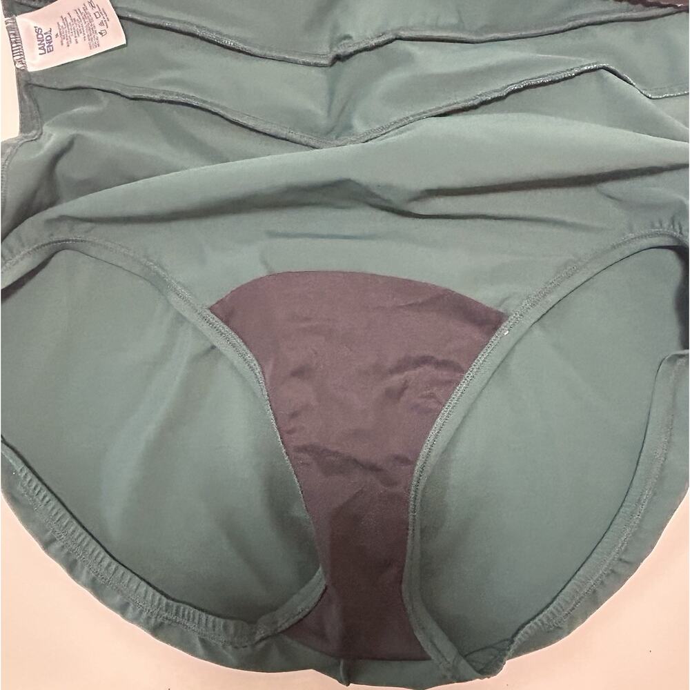 LANDS' END Green Two Tone One Piece Swimsuit Built-In Bra V-Neck Womens 14 - Picture 4 of 6